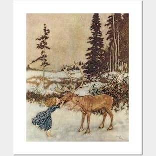 Vintage Fairy Tale, Gerda and the Reindeer by Edmund Dulac Posters and Art